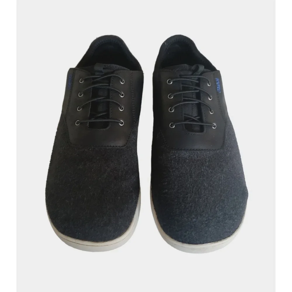 Olukai Nohea Moku Hulu Shoes Men's 12 Gray Black Leather Wool Slip On Sneakers